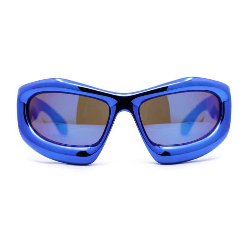 Exaggerated 90s Style Thick Bubble Frame Rectangle Curved Sport Plastic Sunglasses