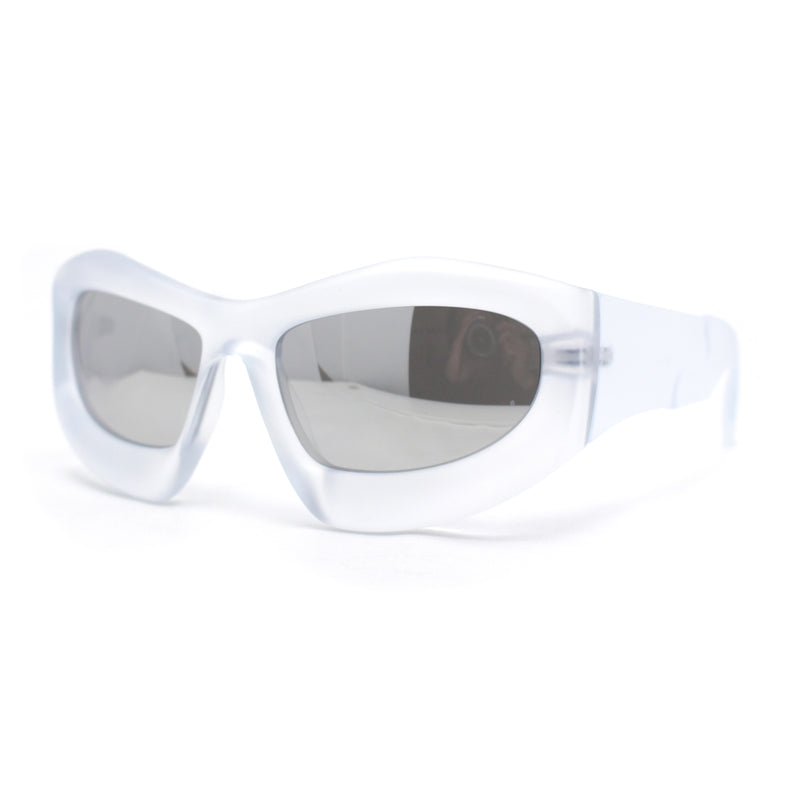 Exaggerated 90s Style Thick Bubble Frame Rectangle Curved Sport Plastic Sunglasses