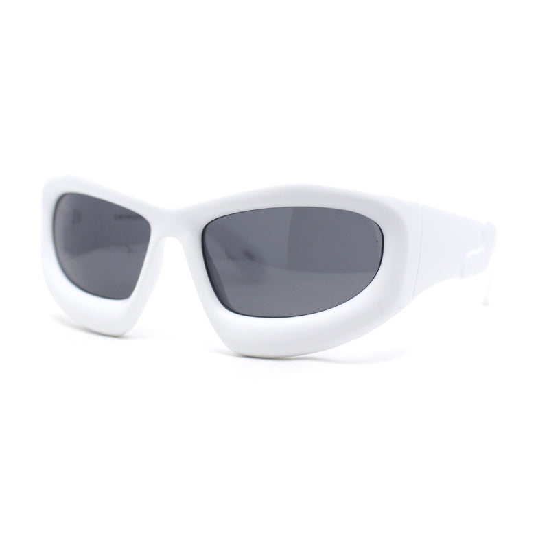 Exaggerated 90s Style Thick Bubble Frame Rectangle Curved Sport Plastic Sunglasses