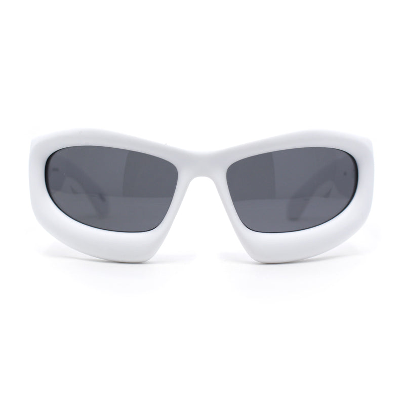 Exaggerated 90s Style Thick Bubble Frame Rectangle Curved Sport Plastic Sunglasses