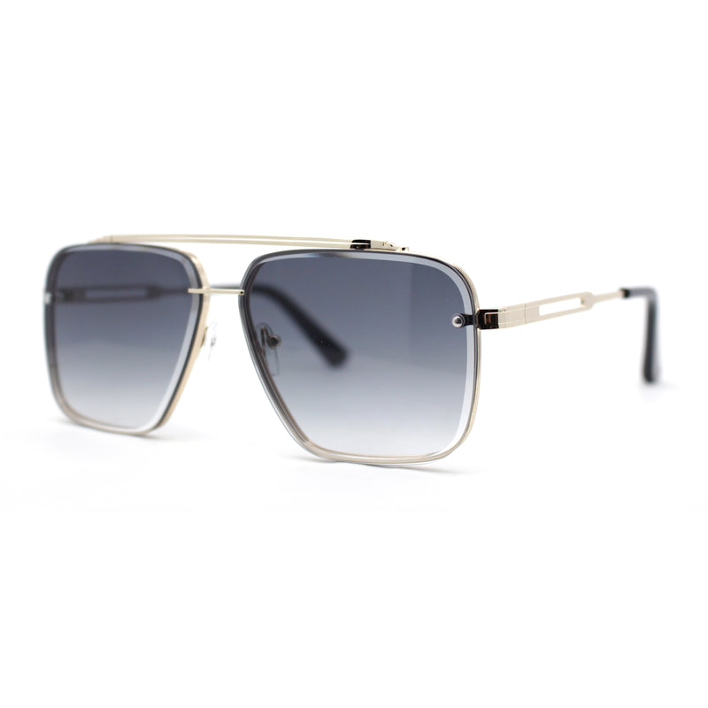 Mens Classic Mobster Rimless Metal Frame Rectangle Mafia Sunglasses