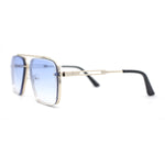 Mens Classic Mobster Rimless Metal Frame Rectangle Mafia Sunglasses