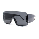 Oversized Rimless Full Lens Visor Temple Flat Top Racer Sunglasses