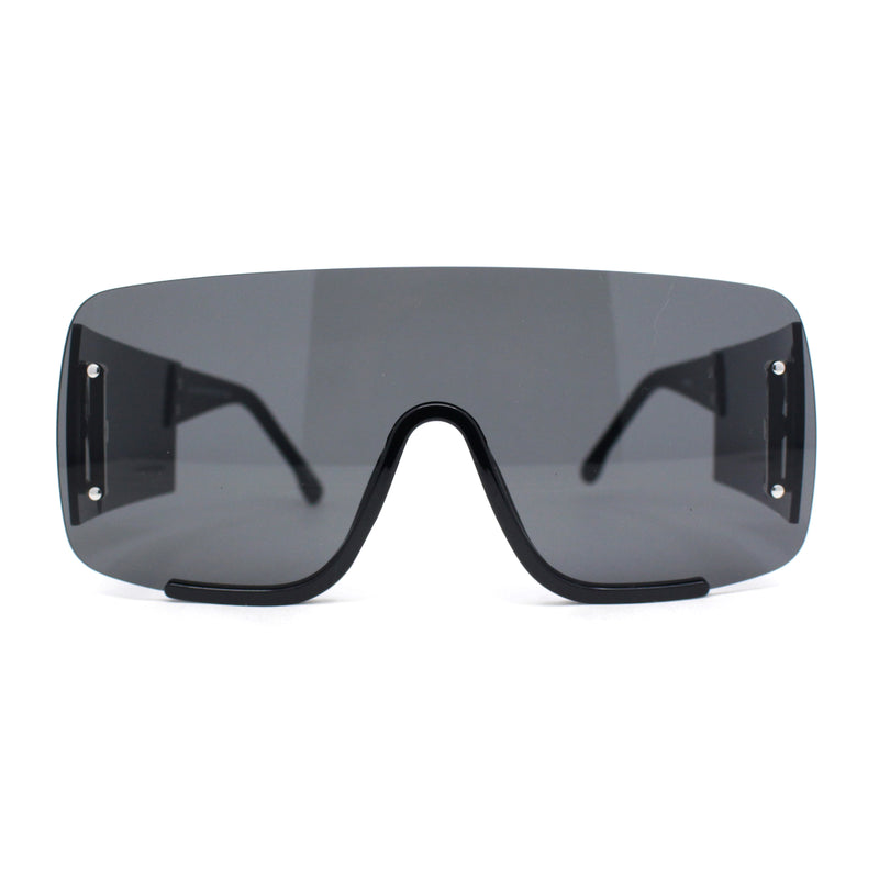 Oversized Rimless Full Lens Visor Temple Flat Top Racer Sunglasses