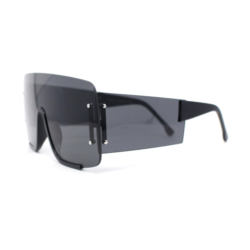 Oversized Rimless Full Lens Visor Temple Flat Top Racer Sunglasses