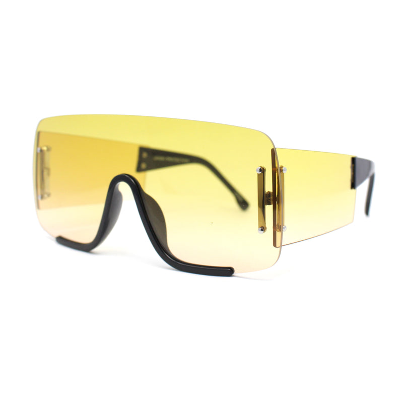 Oversized Rimless Full Lens Visor Temple Flat Top Racer Sunglasses