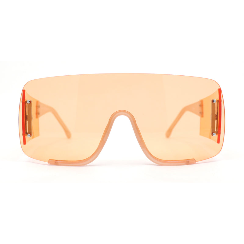 Oversized Rimless Full Lens Visor Temple Flat Top Racer Sunglasses