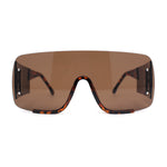 Oversized Rimless Full Lens Visor Temple Flat Top Racer Sunglasses