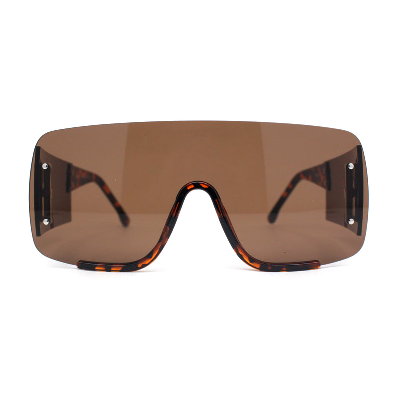 Oversized Rimless Full Lens Visor Temple Flat Top Racer Sunglasses