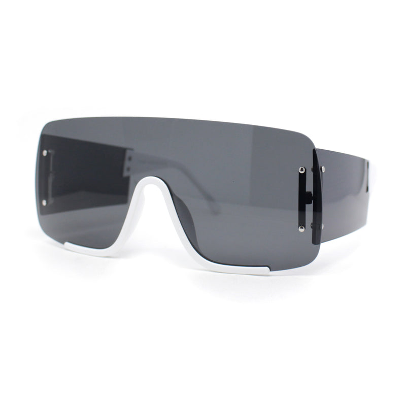 Oversized Rimless Full Lens Visor Temple Flat Top Racer Sunglasses