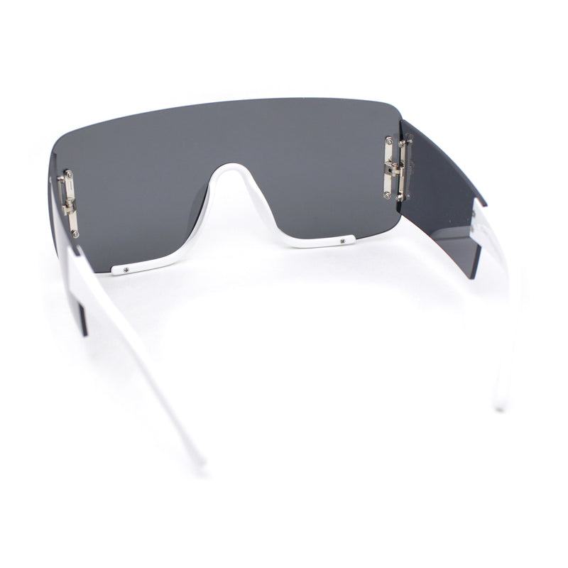 Oversized Rimless Full Lens Visor Temple Flat Top Racer Sunglasses