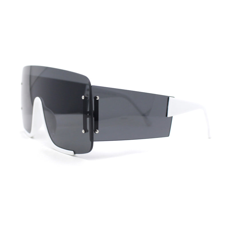 Oversized Rimless Full Lens Visor Temple Flat Top Racer Sunglasses