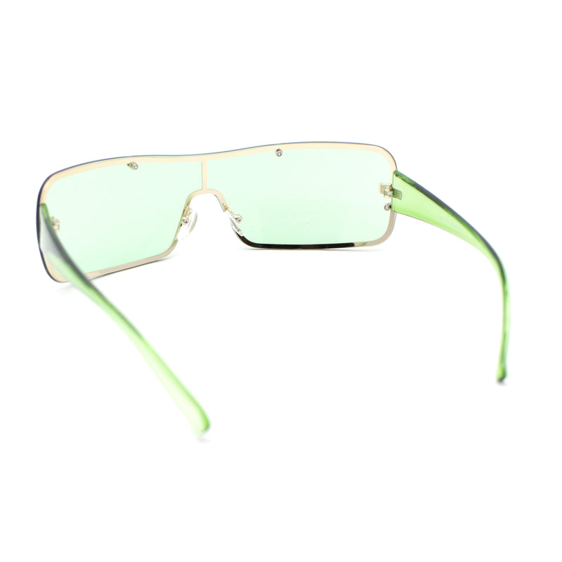 Classic 90s Curved Wrap Rimless Shield Italian Style Metal Rim Sunglasses