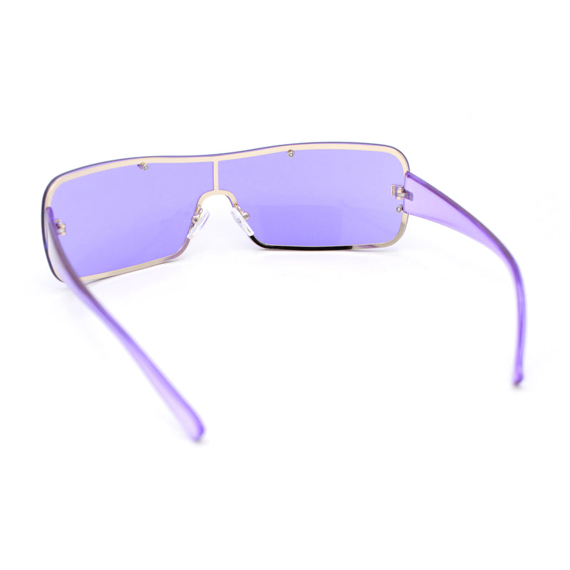 Classic 90s Curved Wrap Rimless Shield Italian Style Metal Rim Sunglasses