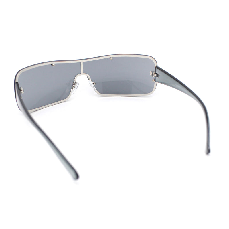 Classic 90s Curved Wrap Rimless Shield Italian Style Metal Rim Sunglasses