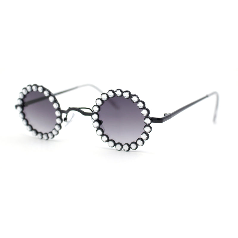 Large Rhinestone Rim Micro Small Hippie Round Circle Lens Metal Sunglasses