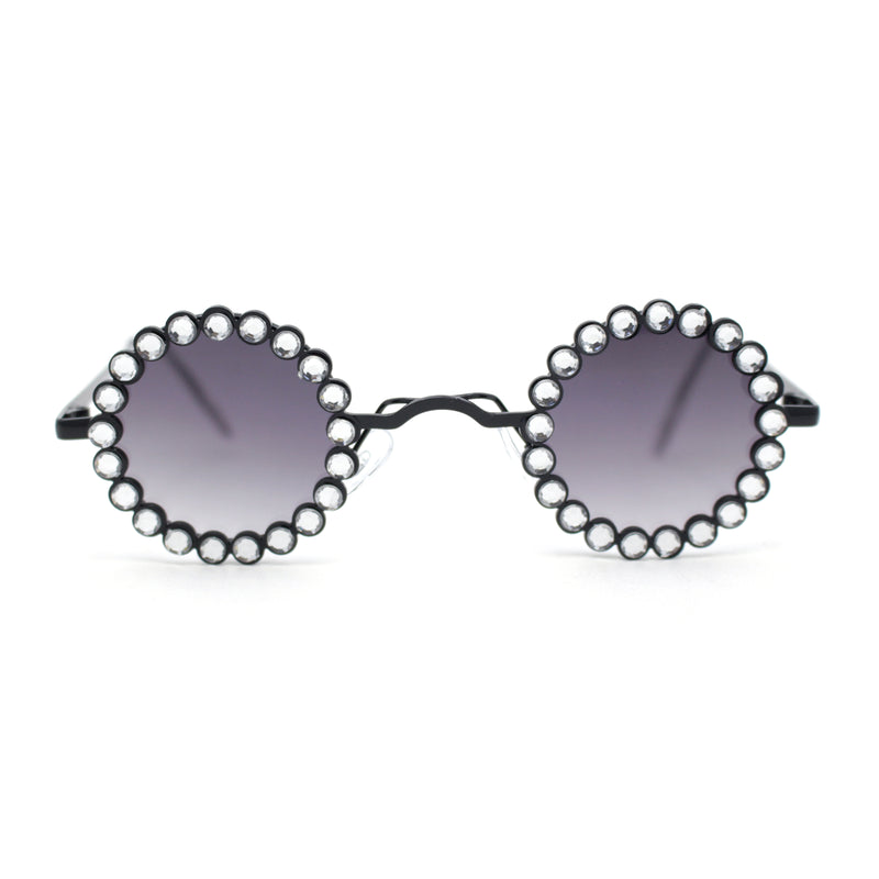 Large Rhinestone Rim Micro Small Hippie Round Circle Lens Metal Sunglasses