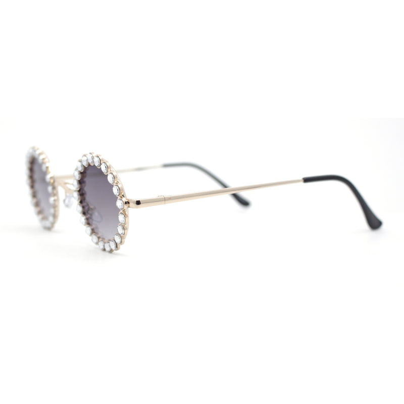 Large Rhinestone Rim Micro Small Hippie Round Circle Lens Metal Sunglasses