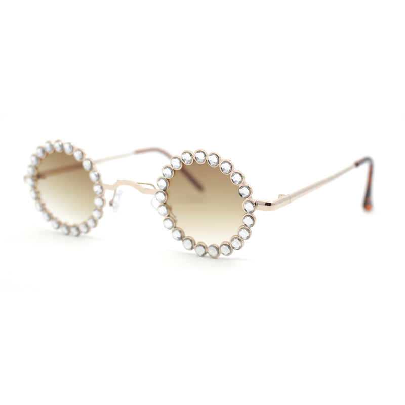 Large Rhinestone Rim Micro Small Hippie Round Circle Lens Metal Sunglasses