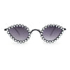 Large Rhinestone Rim Micro Small Hippie Cat Eye Metal Sunglasses