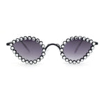 Large Rhinestone Rim Micro Small Hippie Cat Eye Metal Sunglasses