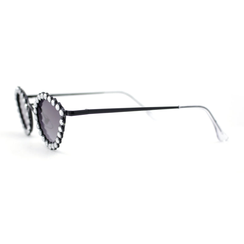 Large Rhinestone Rim Micro Small Hippie Cat Eye Metal Sunglasses