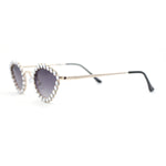 Large Rhinestone Rim Micro Small Hippie Cat Eye Metal Sunglasses