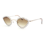 Large Rhinestone Rim Micro Small Hippie Cat Eye Metal Sunglasses