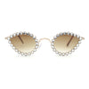 Large Rhinestone Rim Micro Small Hippie Cat Eye Metal Sunglasses