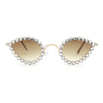 Large Rhinestone Rim Micro Small Hippie Cat Eye Metal Sunglasses