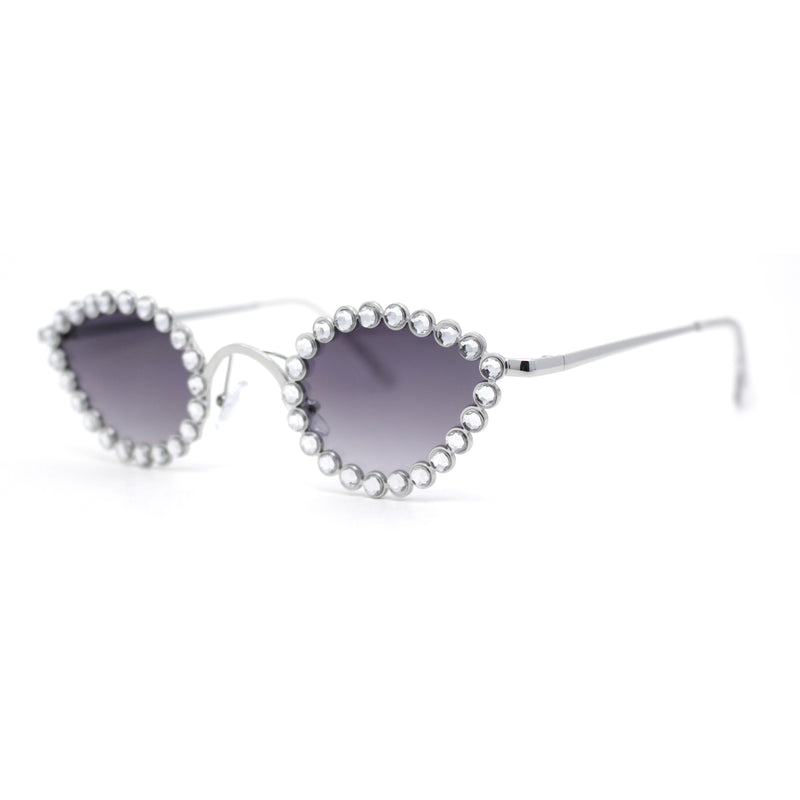 Large Rhinestone Rim Micro Small Hippie Cat Eye Metal Sunglasses