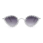 Large Rhinestone Rim Micro Small Hippie Cat Eye Metal Sunglasses