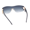 Womens Heart Jewel Wrap Around Curved Shield Monoblock Rimless Sunglasses