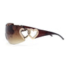 Womens Heart Jewel Wrap Around Curved Shield Monoblock Rimless Sunglasses