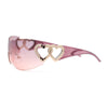 Womens Heart Jewel Wrap Around Curved Shield Monoblock Rimless Sunglasses