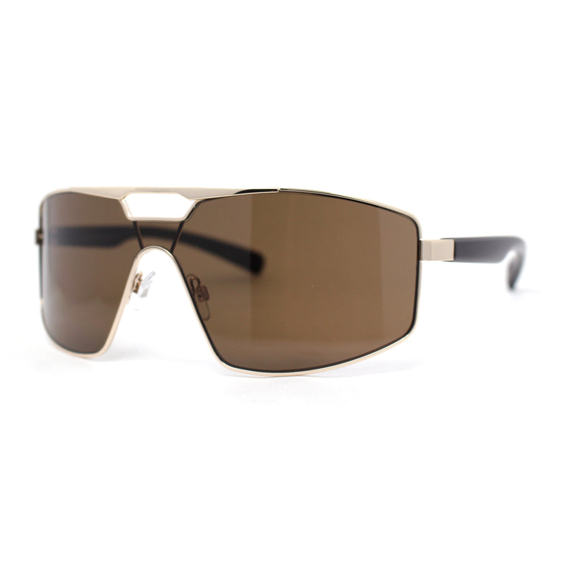 Mens Oversized Luxury Metal Rim Shield Classy European Fashion Sunglasses