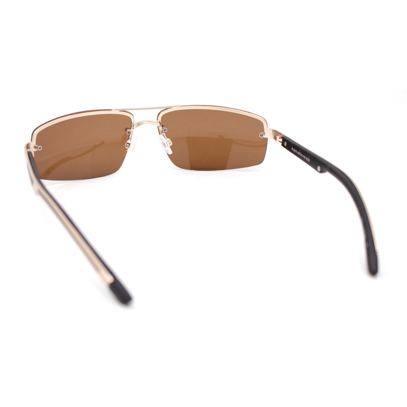 Polarized Antiglare Mens Rimless Rectangle Metal Rim Agent Sunglasses