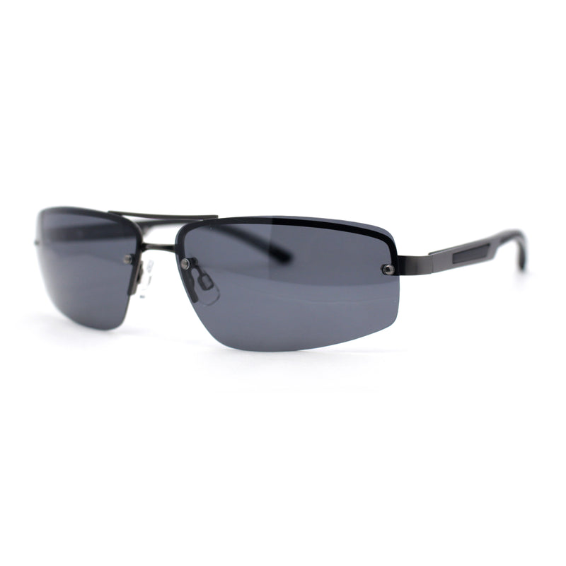 Polarized Antiglare Mens Rimless Rectangle Metal Rim Agent Sunglasses