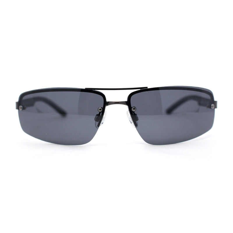 Polarized Antiglare Mens Rimless Rectangle Metal Rim Agent Sunglasses