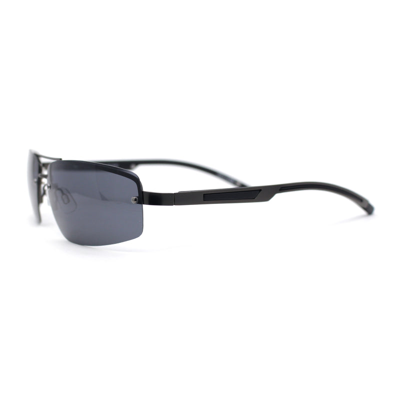 Polarized Antiglare Mens Rimless Rectangle Metal Rim Agent Sunglasses