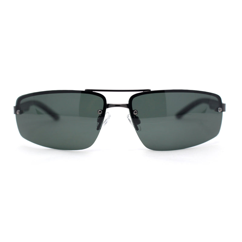 Polarized Antiglare Mens Rimless Rectangle Metal Rim Agent Sunglasses