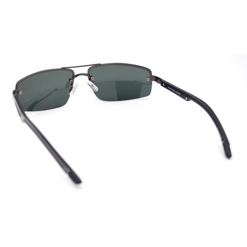 Polarized Antiglare Mens Rimless Rectangle Metal Rim Agent Sunglasses