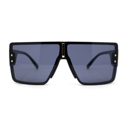 Womens Rimless Designer Shield Oversized Flat Top Mob Plastic Sunglasses