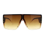 Womens Rimless Designer Shield Oversized Flat Top Mob Plastic Sunglasses