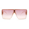 Womens Rimless Designer Shield Oversized Flat Top Mob Plastic Sunglasses