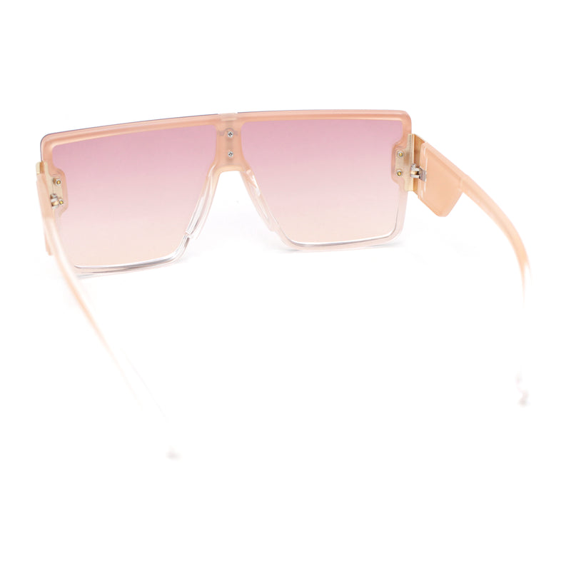 Womens Rimless Designer Shield Oversized Flat Top Mob Plastic Sunglasses