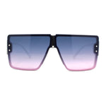 Womens Rimless Designer Shield Oversized Flat Top Mob Plastic Sunglasses