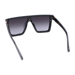 Showy Beveled Flat Top Oversized Shield Plastic Designer Fashion Sunglasses