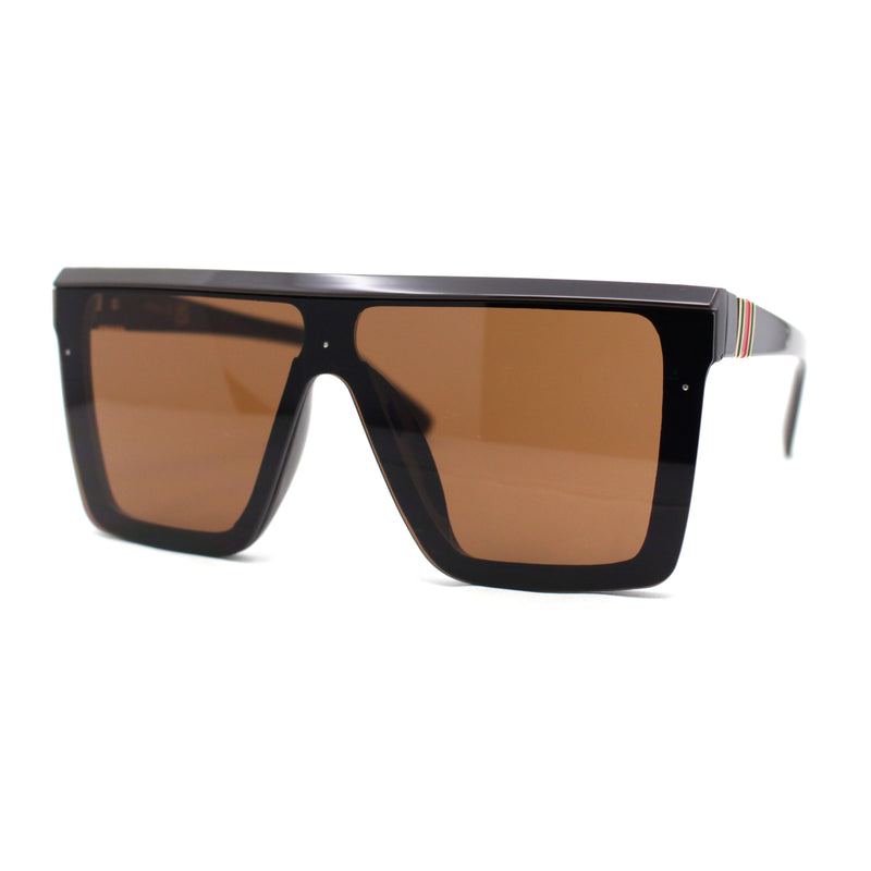 Showy Beveled Flat Top Oversized Shield Plastic Designer Fashion Sunglasses