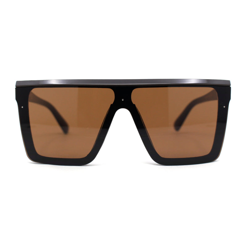 Showy Beveled Flat Top Oversized Shield Plastic Designer Fashion Sunglasses